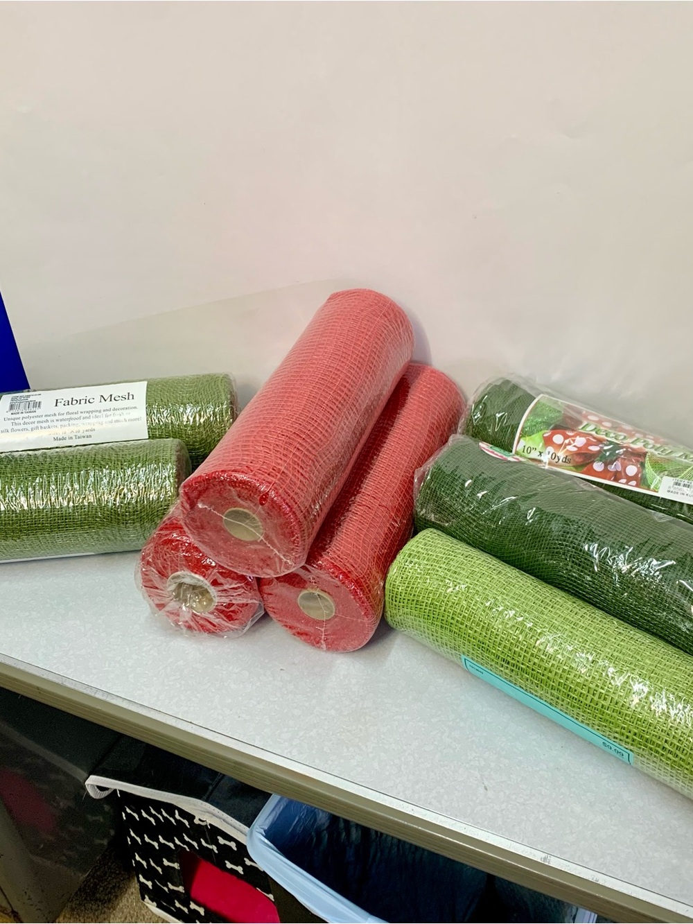 NWT Huge 8-Roll Deco Poly Mesh Craft Lot - Red & Green Wreath Supplies